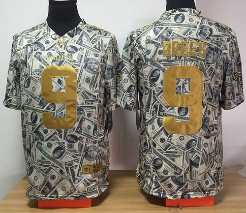 Nike Saints #9 Drew Brees Dollar Fashion Men's Stitched NFL Elite Jersey - Click Image to Close
